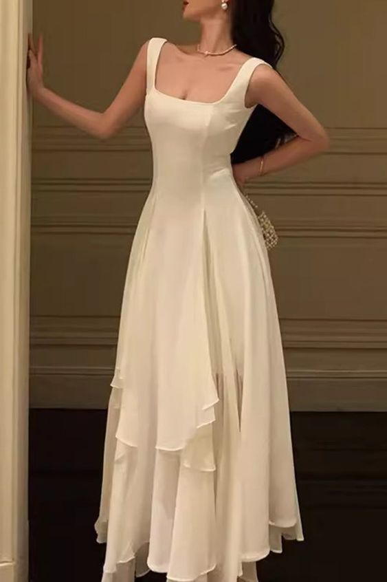 A Line Square Neck Prom Dress Elegant Evening Gown P1474