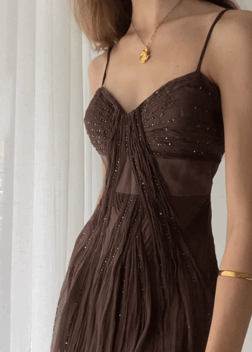 Vintage A Line Straps Floor Length Brown Prom Dresses P1482