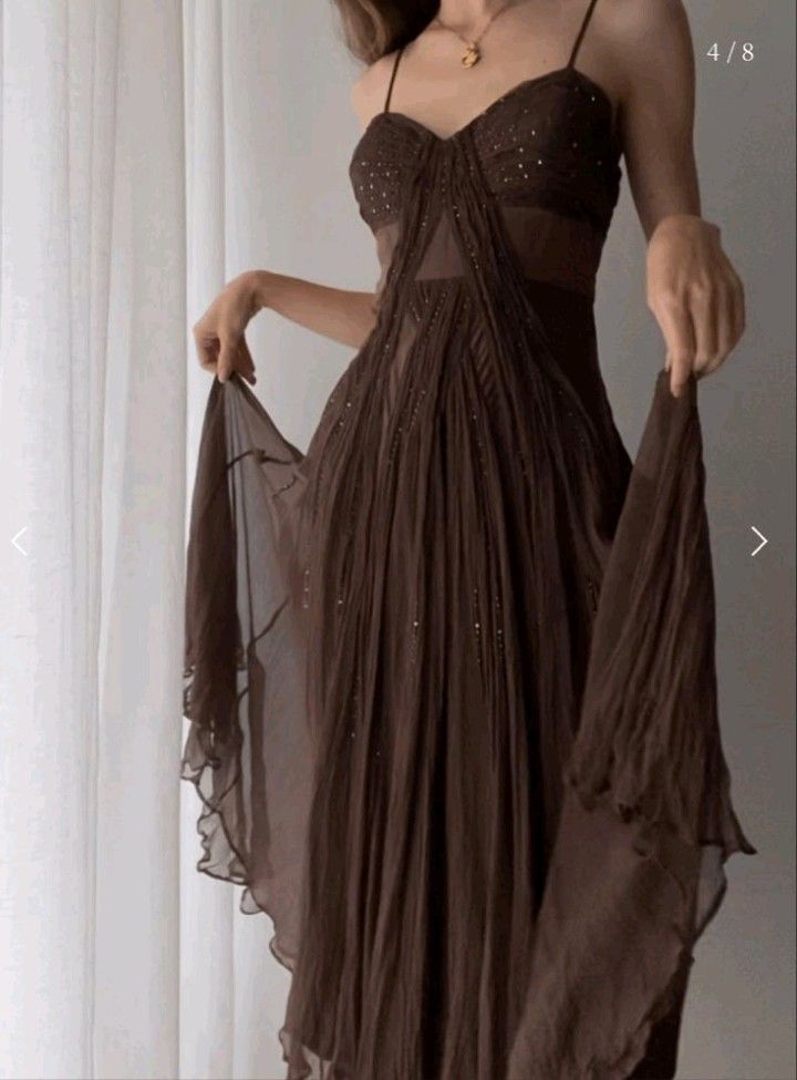 Vintage A Line Straps Floor Length Brown Prom Dresses P1482