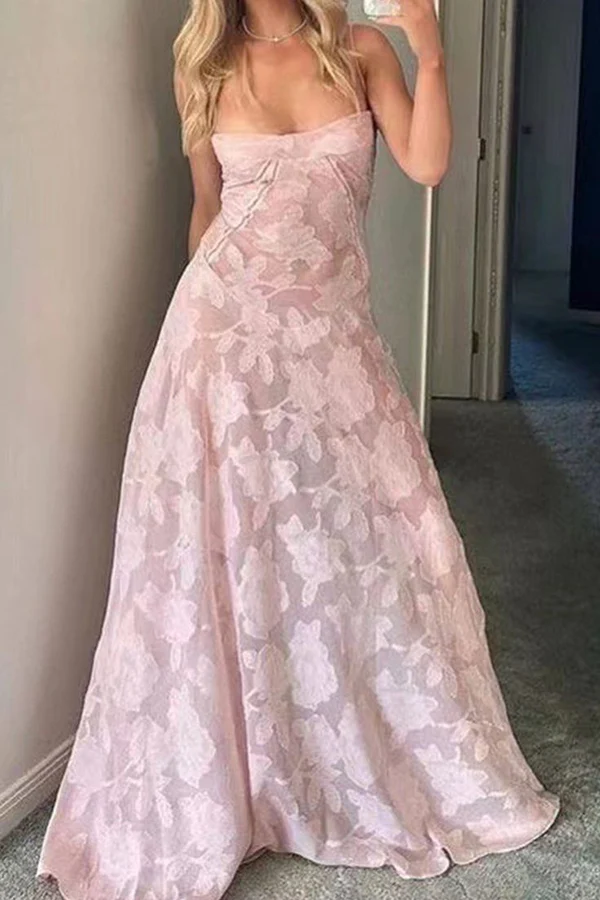 Sexy Mermaid Spaghetti Straps Sleeveless Pink Lace Prom Dress P1491