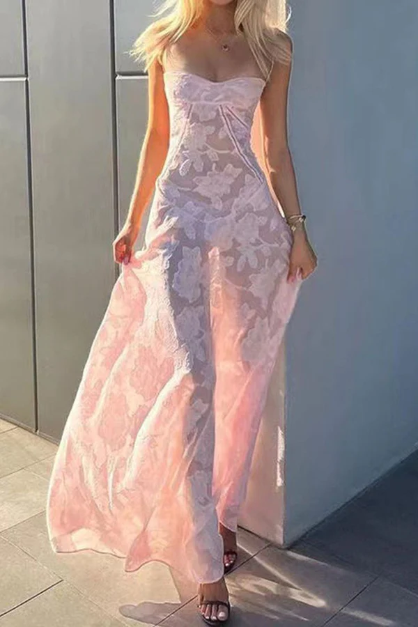 Sexy Mermaid Spaghetti Straps Sleeveless Pink Lace Prom Dress P1491