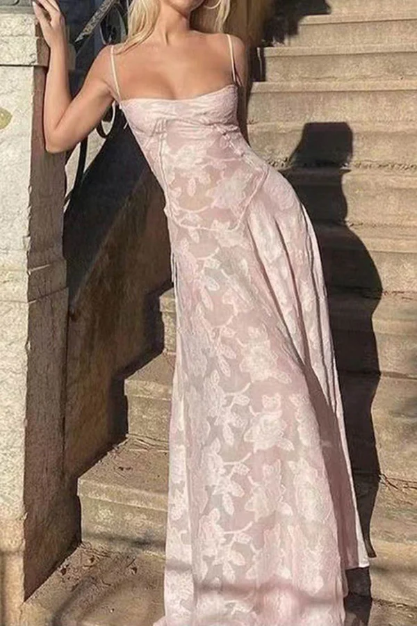 Sexy Mermaid Spaghetti Straps Sleeveless Pink Lace Prom Dress P1491