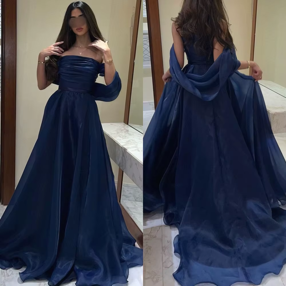 A line Strapless Royal Blue Long Prom Dress With Straps P1516