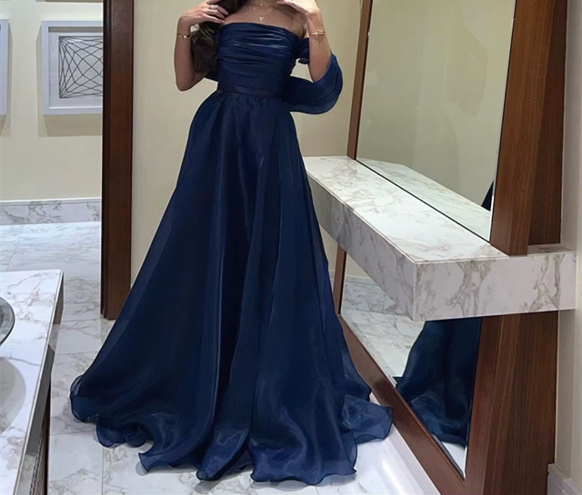 A line Strapless Royal Blue Long Prom Dress With Straps P1516