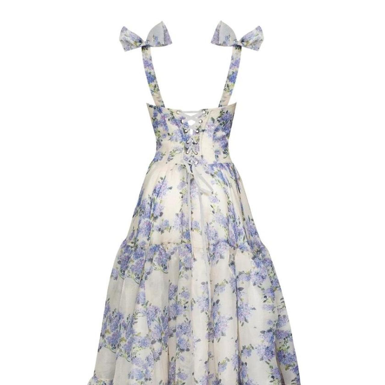 Sexy A line Long Blue Floral Prom Dress Blue and White Party Dresses P ...