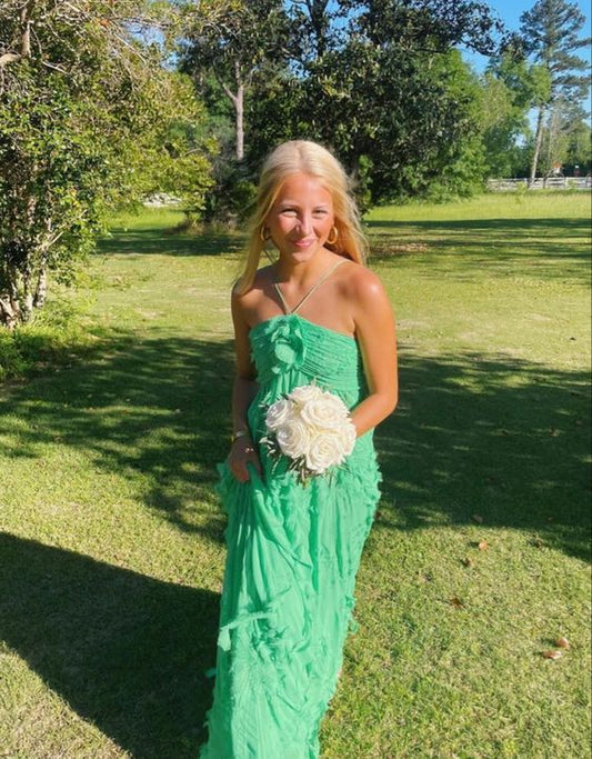 Simple A line Halter Long Green Prom Dress Party Dresses P1596