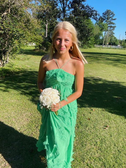 Simple A line Halter Long Green Prom Dress Party Dresses P1596