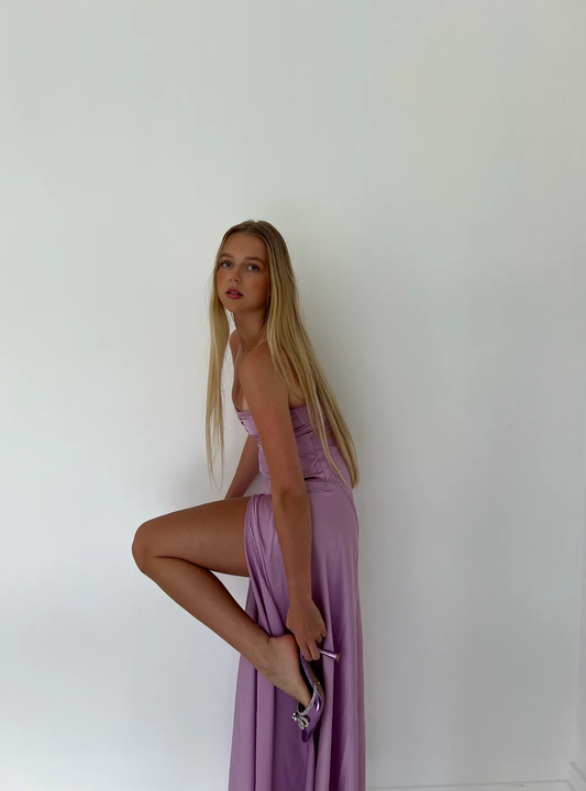 Sexy Mermaid Straps Lilac Slit Long Prom Dress P1621