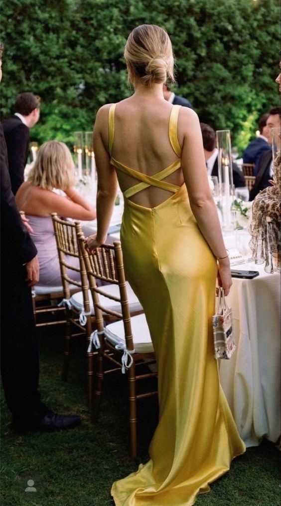 Simple Mermaid Straps Yellow Backless Long Prom Dress P1669 PreppyDress