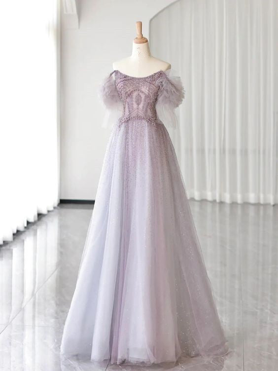 Luxurious A Line Off The Shoulder Pink Long Prom Dress P1717