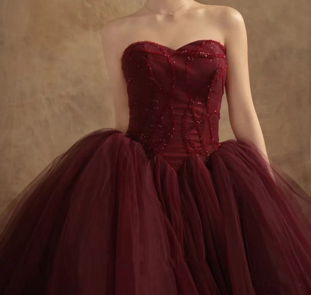 Ball Gown Off The Shoulder Tulle Red Sweet 16 Dresses P1734