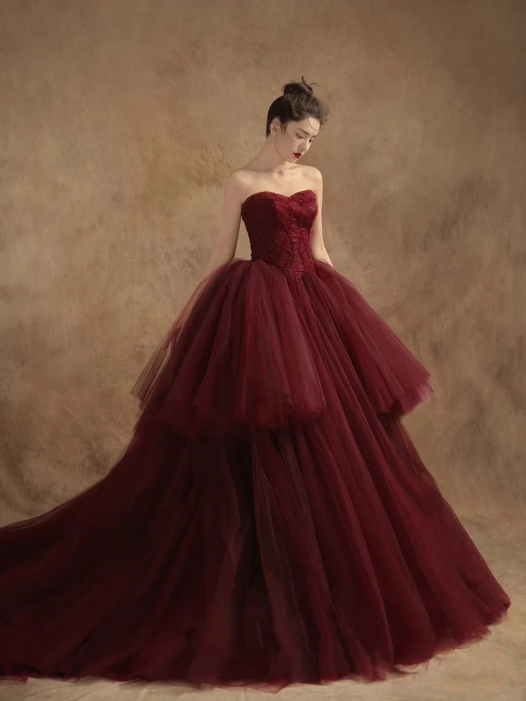 Ball Gown Off The Shoulder Tulle Red Sweet 16 Dresses P1734