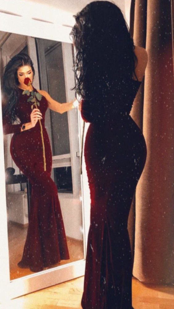 Modest Mermaid Burgundy One Shoulder Prom Dresses 22th Birthday Outfit P1782