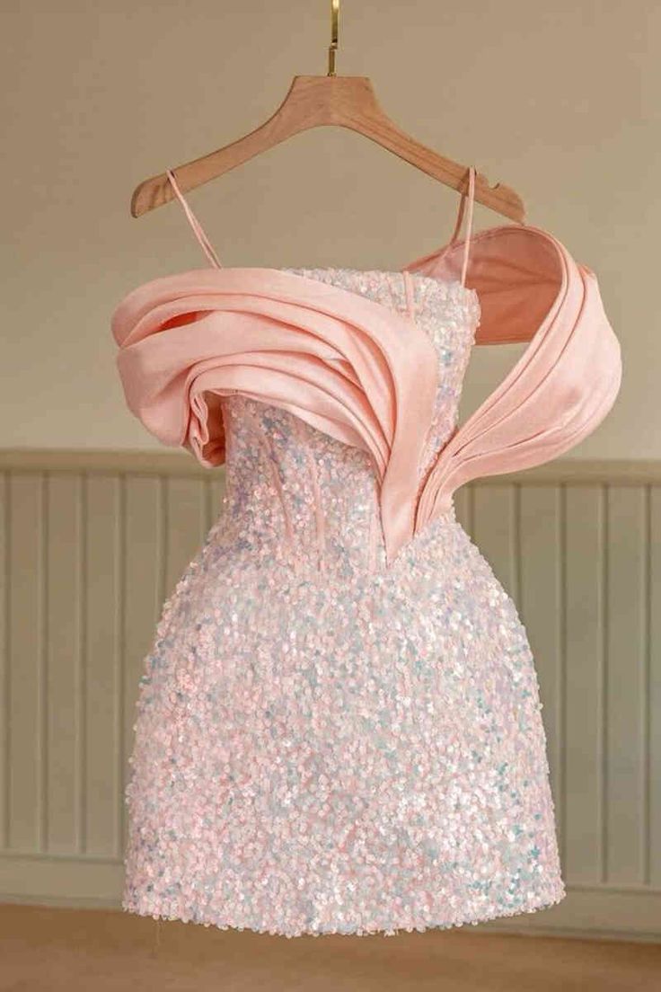 Chic Straps Pink Sequind Mini Homecoming Dress 18th Birthday Outfits P1830