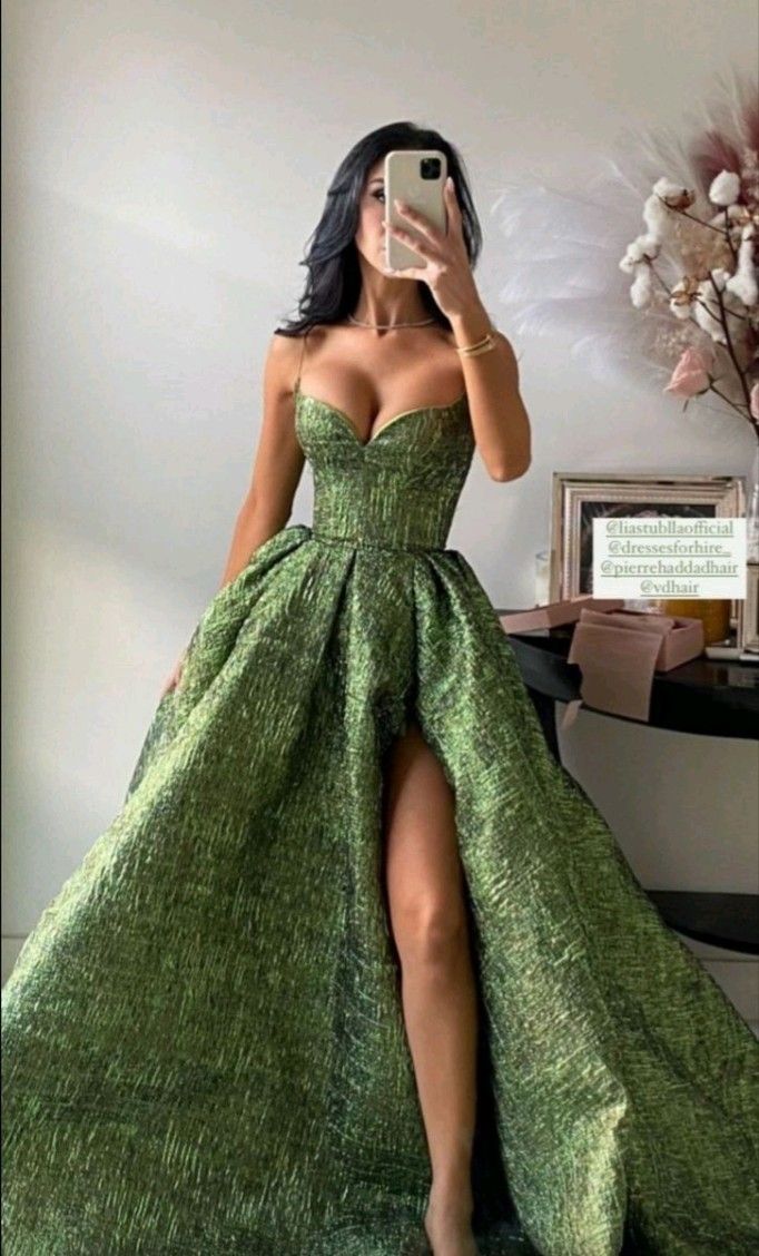 Sexy Ball Gown Prom Gown With Straps Green Lace Prom Dress For Teens P1850