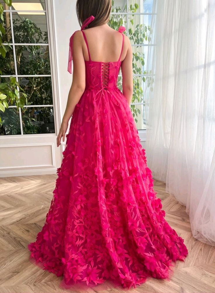 Beautiful A line Prom Gown With Straps Floral Pink Prom Dresses P1857 PreppyDress