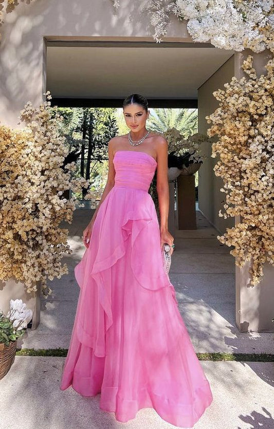 Gorgeous A line Strapless Pink Long Prom Dress P1882