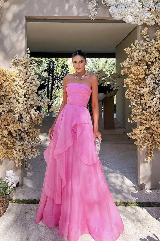 Gorgeous A line Strapless Pink Long Prom Dress P1882