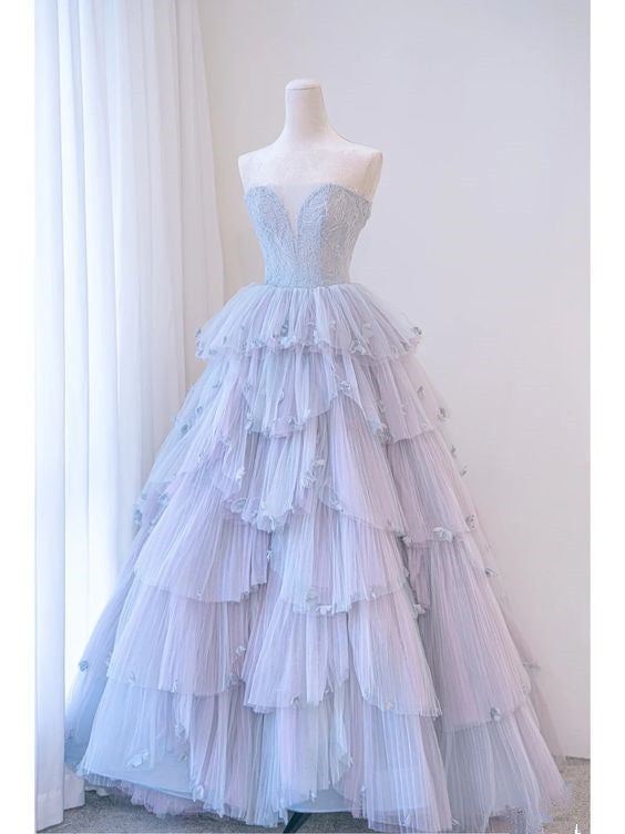 Fairy Ball Gown Sweethart Long Light Sky Blue Prom Dresses 22th Birthd ...