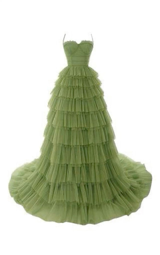 Fairy Ball Gown Straps Green Prom Dresses 22th Birthday Outfit P1967