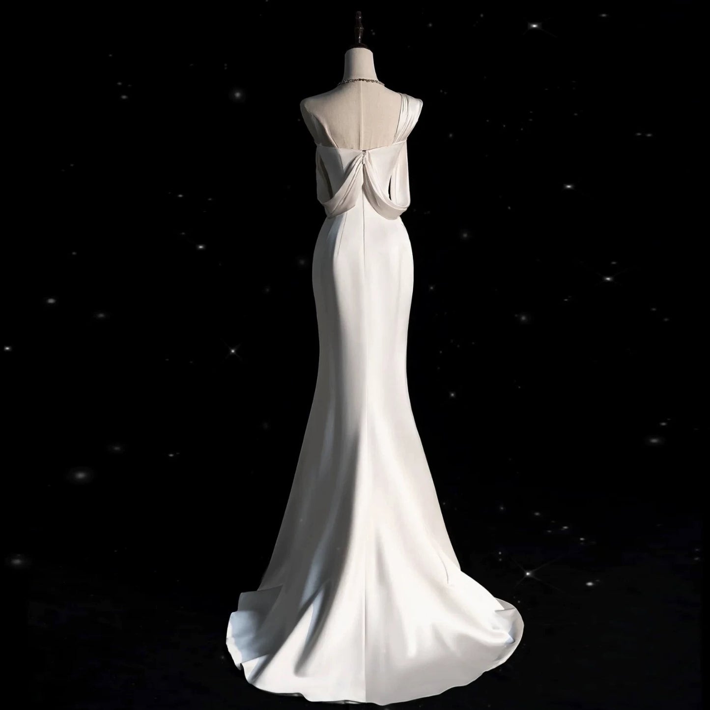 Vintage Mermaid One Shoulder Long White Satin Wedding Dresses P1972