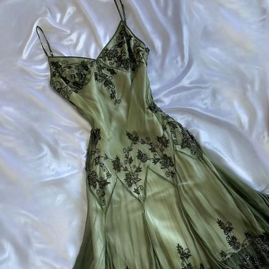 Vintage A line Straps Green Prom Dresses 22th Birthday Outfit P1973