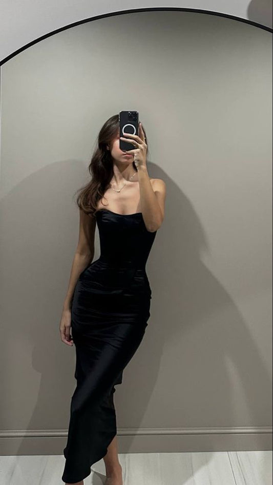 Simple Sheath Strapless Black Prom Dresses 22th Birthday Outfit P1977