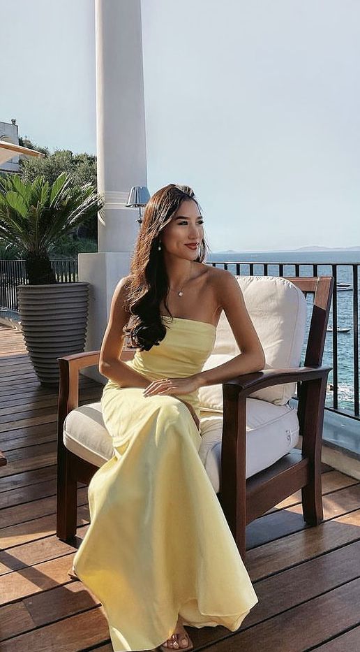 Simple Mermaid Strapless Yellow Prom Dresses 22th Birthday Outfit P2015