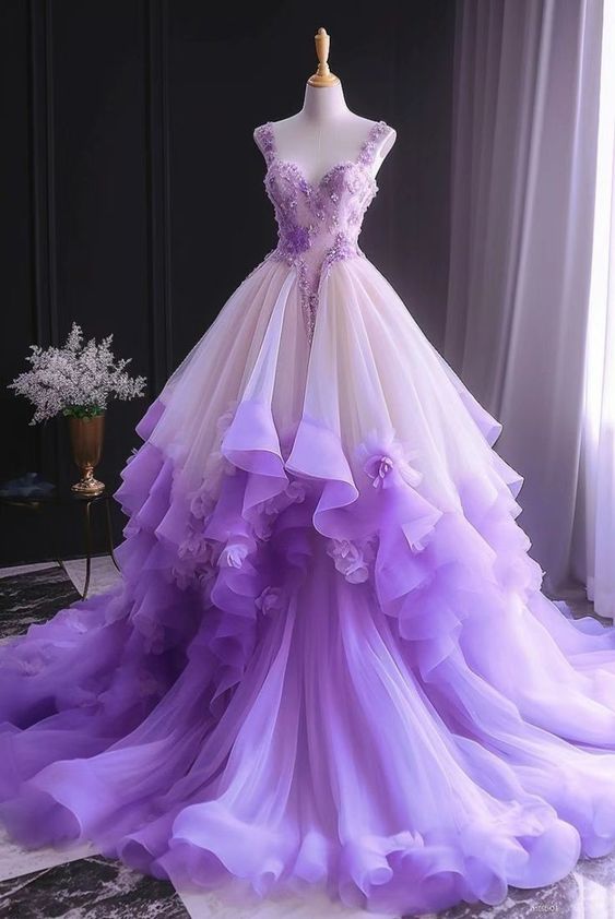 Ball Gown Straps Lilac Organza Sweet 16 Dresses P2044