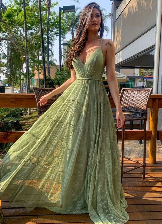 Sexy A Line Straps Sage Green Tulle Prom Dresses 21th Birthday Outfit –  PreppyDress