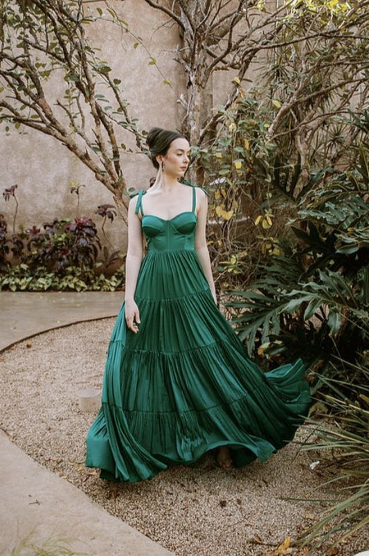 Elegant A line Long Dark Green Prom Dress 22th Birthday Outfits P2138