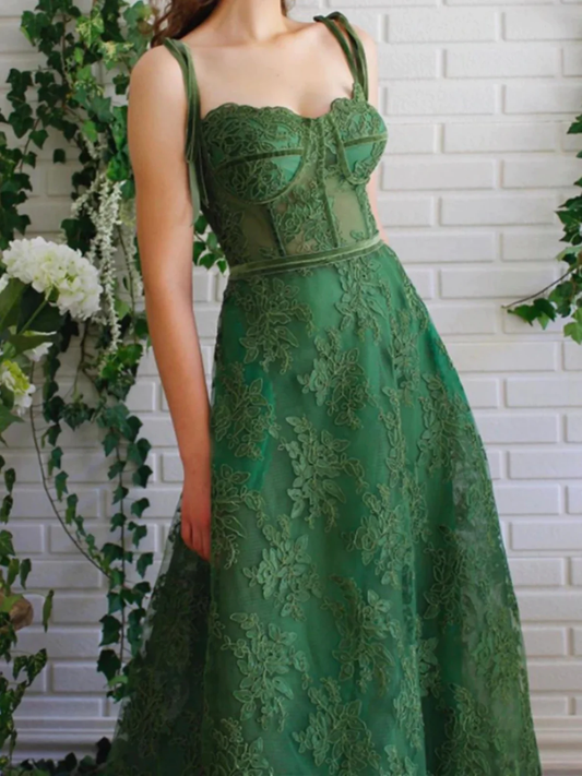 Green Lace Long Formal Graduation Dresses Birthday Outfits P2198