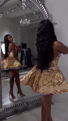 Cute A line Halter Sequin Short Gold Homecoming Dress P2267