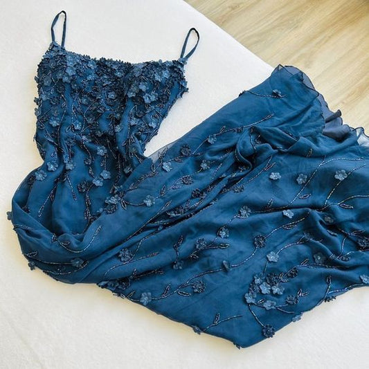 Vintage Navy Blue Spaghetti Straps Prom Dress Sexy Mermaid 17th Birthday Outfits P390