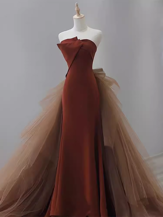 Simple Mermaid Long Brown Prom Dresses Long Prom Gown P472