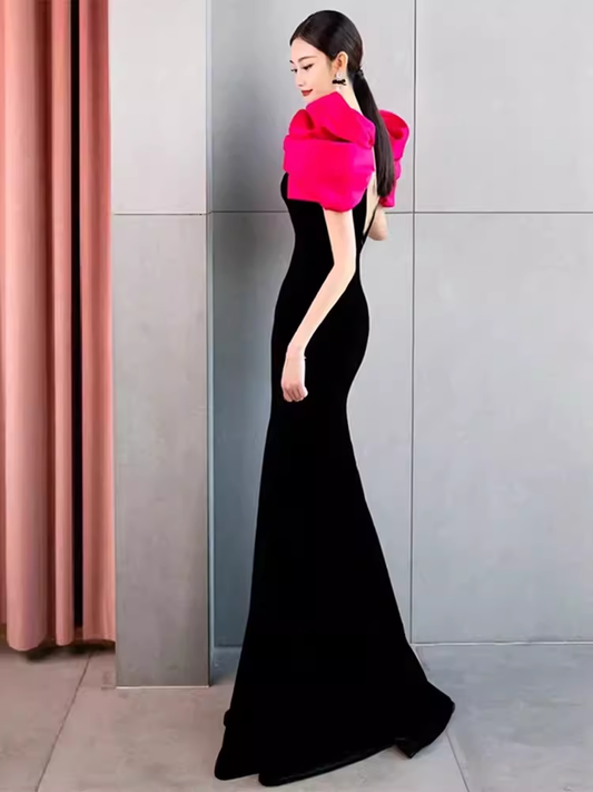 Sexy Mermaid Long Black Velvet Prom Dresses Long Prom Gown P473