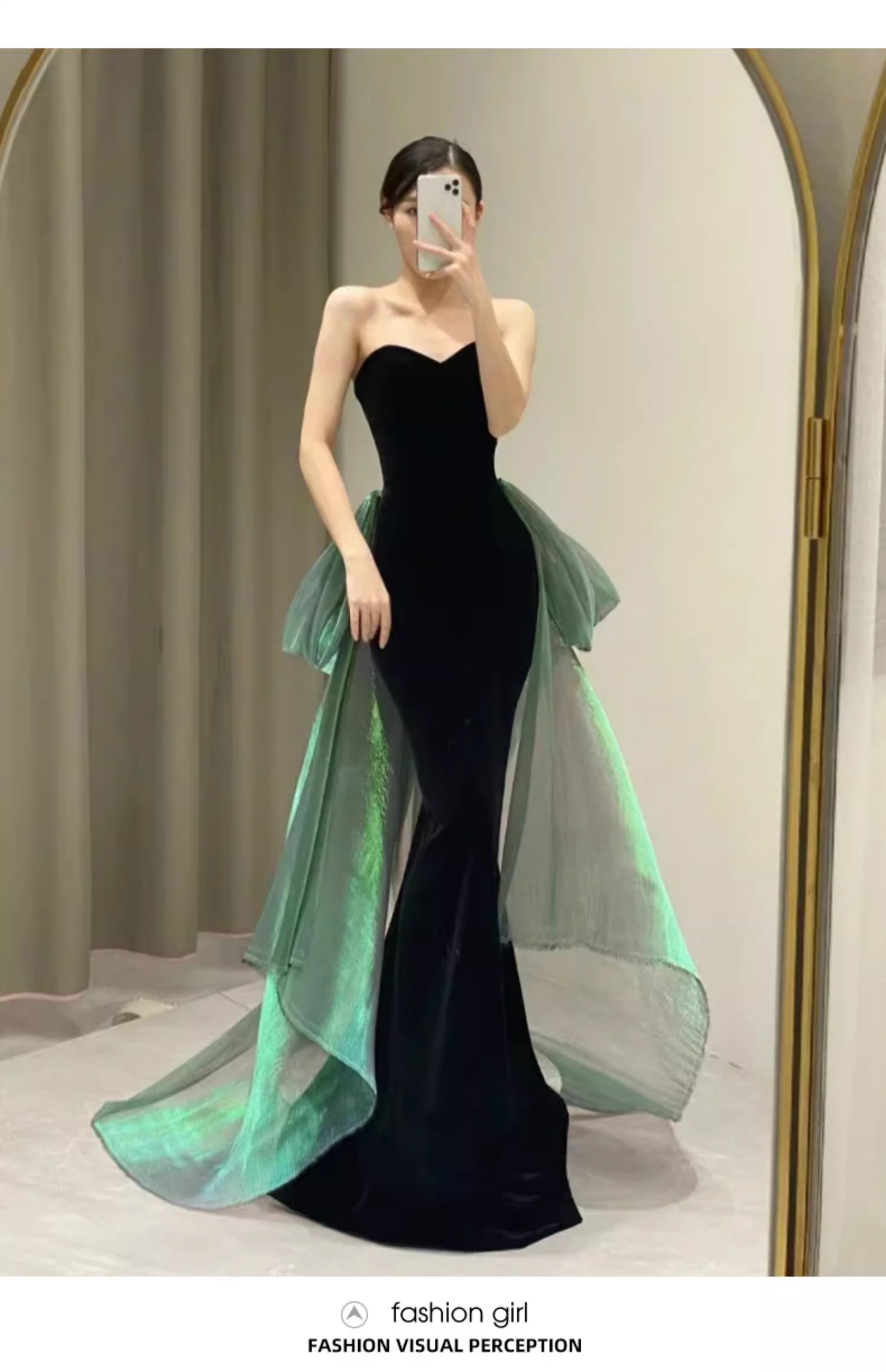Sexy Mermaid Long Black Velvet Prom Dresses With Sleeves Long Prom Gown P474