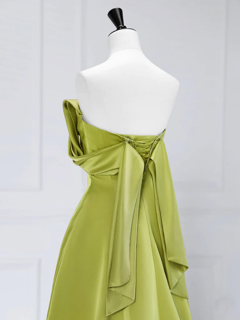 A-Line Off Shoulder Satin Green Long Prom Dress P588