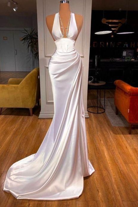 Elegant Halter V-Neck Mermaid Prom Dress 22th Birthday Outfits P653