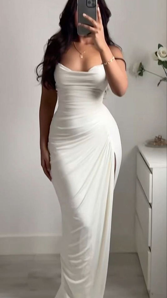 Elegant Mermaid Straps White Maxi Dress 22th Birthday Outfits P657