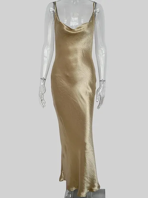 Elegant Mermaid Straps Gold Maxi Dress 21th Birthday Outfits P659