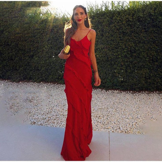 Elegant Mermaid Spaghetti Straps Red Prom Dress 21th Birthday Outfit P663