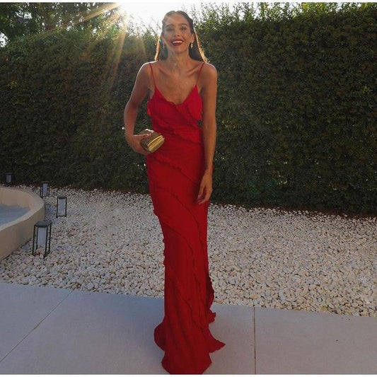 Elegant Mermaid Spaghetti Straps Red Prom Dress 21th Birthday Outfit P663