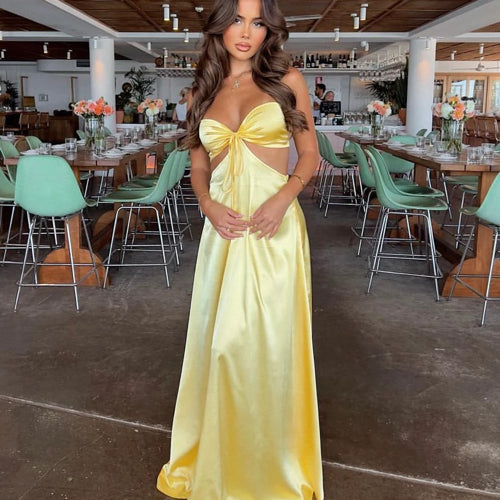 Sexy Mermaid Spaghetti Straps Yellow Prom Dress 21th Birthday Outfit P664