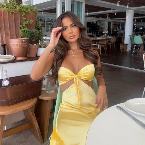 Sexy Mermaid Spaghetti Straps Yellow Prom Dress 21th Birthday Outfit P664