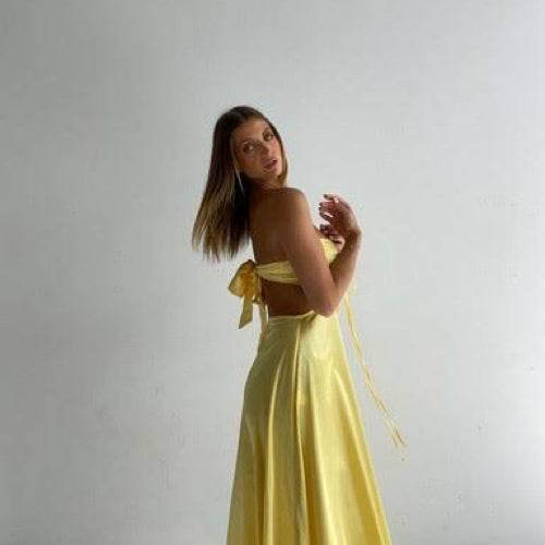 Sexy Mermaid Spaghetti Straps Yellow Prom Dress 21th Birthday Outfit P664