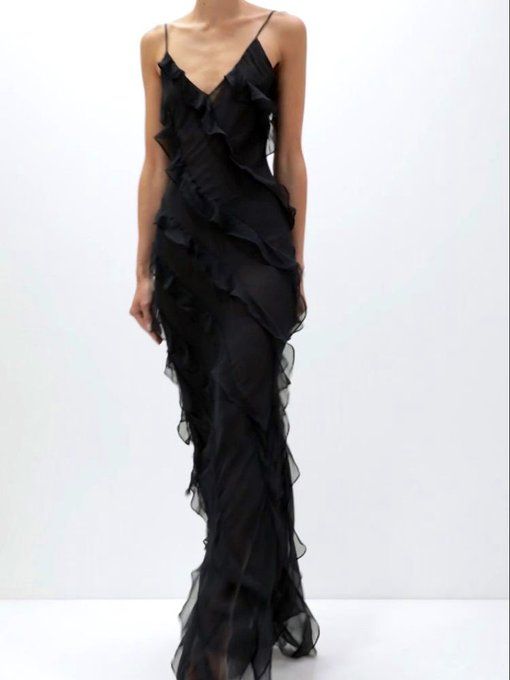 Sexy Mermaid Straps Chiffon Black Prom Dress 21th Birthday Outfit P668