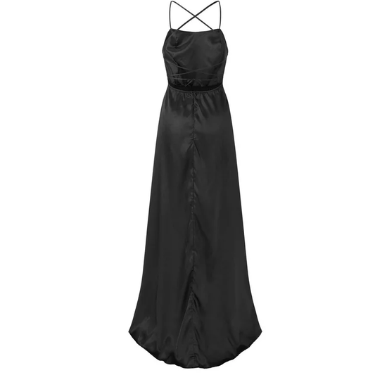 Simple A line Straps Party Dresses Black Long Slit Prom Dresses P721