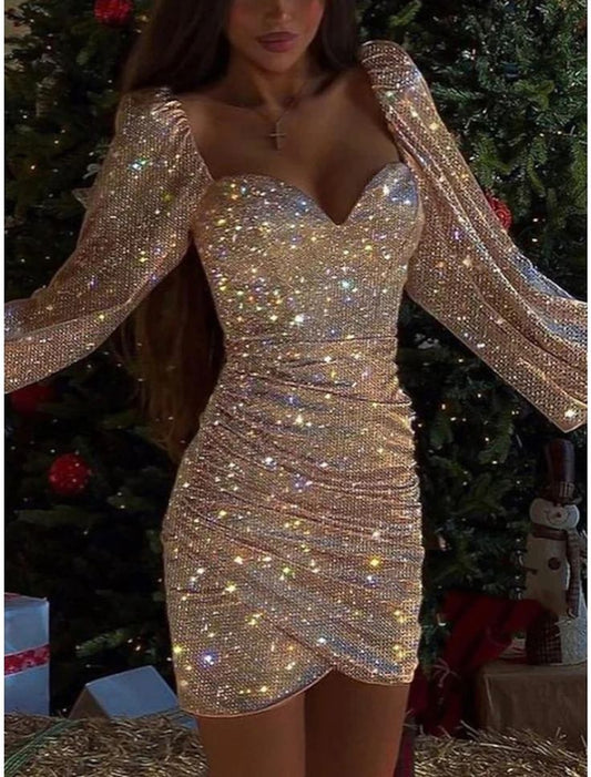 Elegant 17th Birthday Dresses Shiny Long Sleeves Sequin Birthday Outfits P782