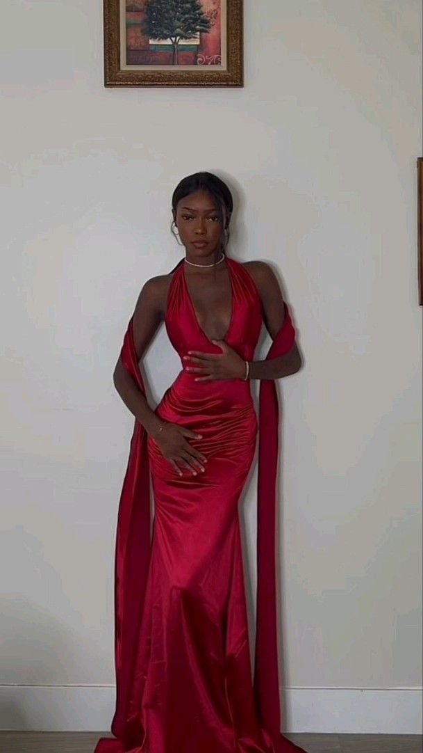 Sexy Mermaid Red V neckline Prom Dress 22th Birthday Outfits P804